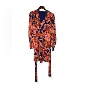 Alexia‎ Admor Faux Wrap Navy Floral Blouson Sleeve Dress Women L Cottagecore